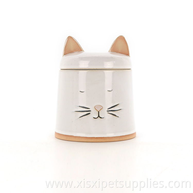 Whole Sale Pet Supplies Three Sizes White Ceramic Cat Shaped Container Pet Ceramic Jar
